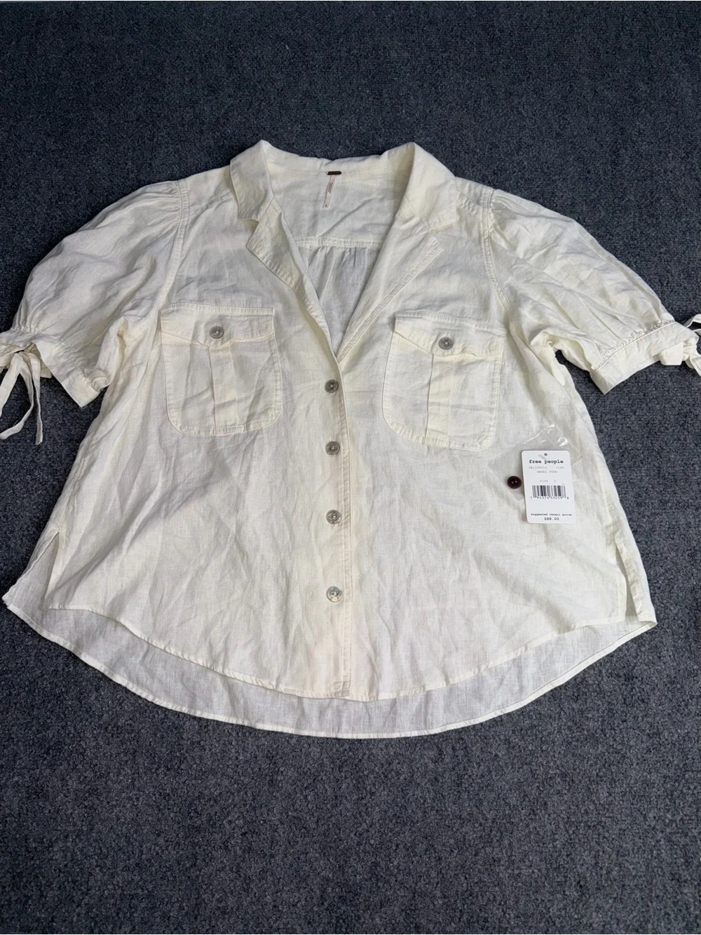 Free People Cream Button-Front Puff Sleeve Shirt